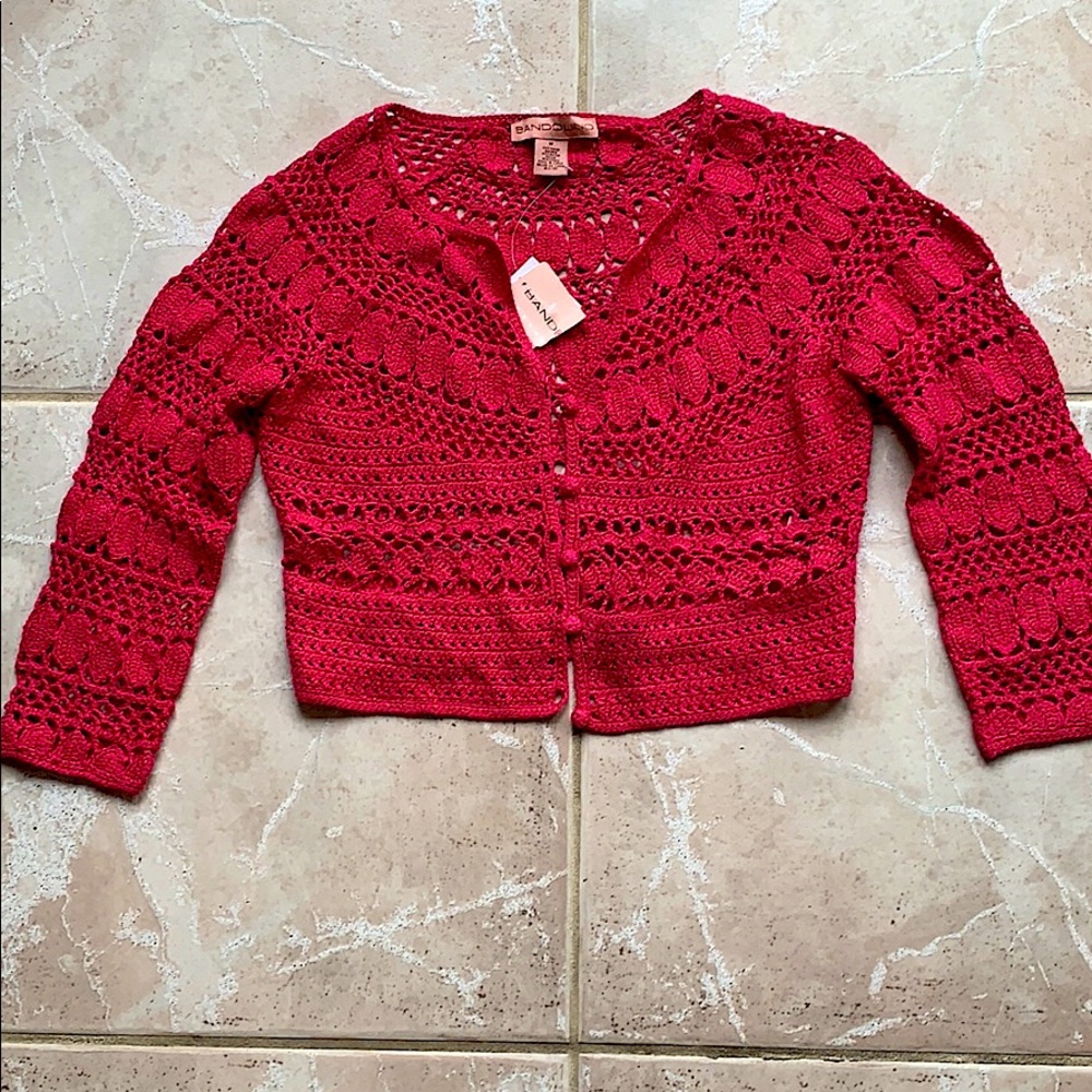 Bandolino Cropped Crocheted Pink Sweater